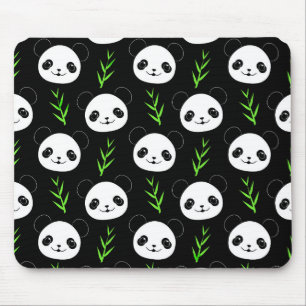 Kawaii Panda Mönster Bamboo in Black White Grönt Musmatta
