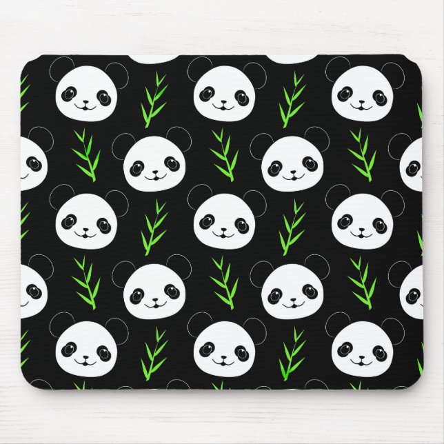 Kawaii Panda Mönster Bamboo in Black White Grönt Musmatta (Framsidan)