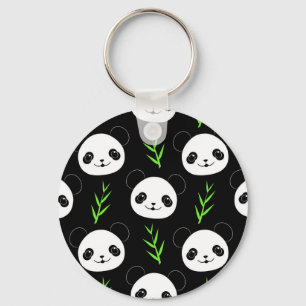 Kawaii Panda Mönster Bamboo in Black White Grönt Nyckelring