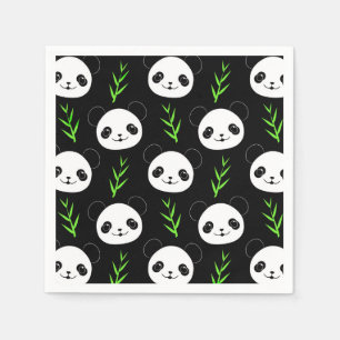 Kawaii Panda Mönster Bamboo in Black White Grönt Pappersservett