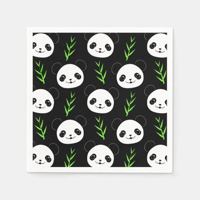 Kawaii Panda Mönster Bamboo in Black White Grönt Pappersservett (Framsidan)
