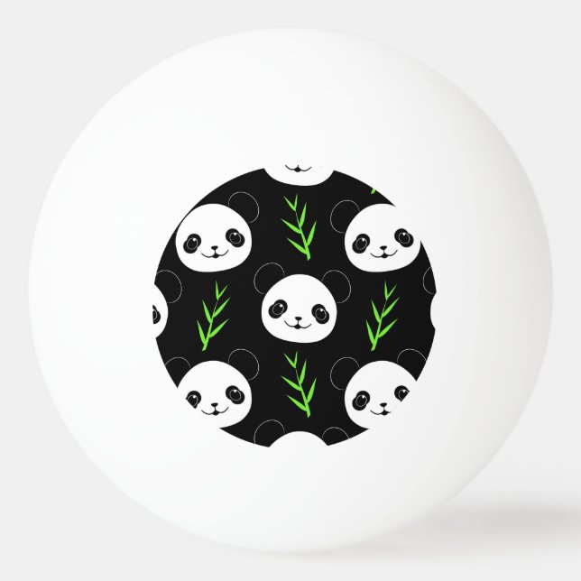 Kawaii Panda Mönster Bamboo in Black White Grönt Pingisboll (Framsidan)