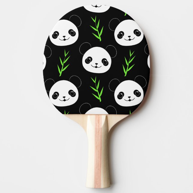 Kawaii Panda Mönster Bamboo in Black White Grönt Pingisracket (Framsidan)
