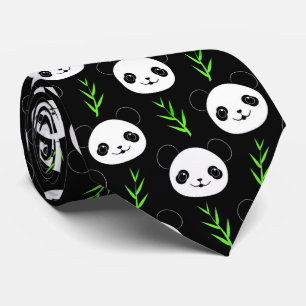 Kawaii Panda Mönster Bamboo in Black White Grönt Slips