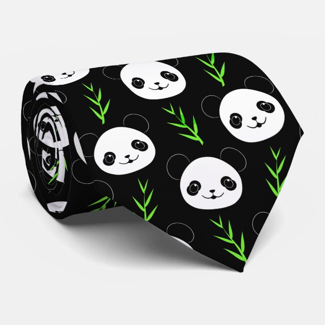 Kawaii Panda Mönster Bamboo in Black White Grönt Slips (Rullad)