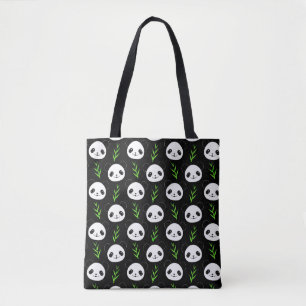 Kawaii Panda Mönster Bamboo in Black White Grönt Tygkasse
