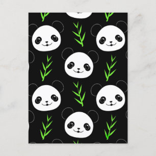 Kawaii Panda Mönster Bamboo in Black White Grönt Vykort