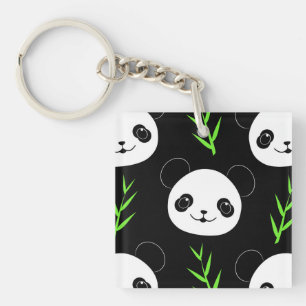 Kawaii Panda Mönster Bambu I Svart Vitt Grönt