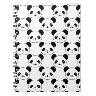 Kawaii Panda Mönster i Black and White Anteckningsbok