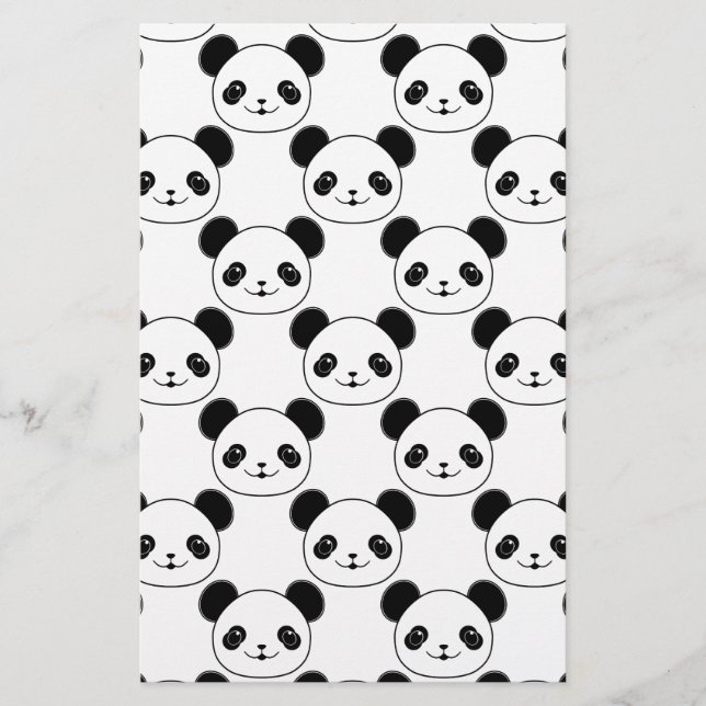 Kawaii Panda Mönster i Black and White Brevpapper (Framsida)