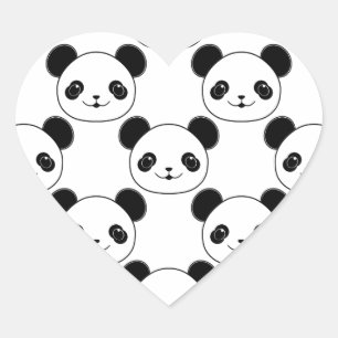 Kawaii Panda Mönster i Black and White Hjärtformat Klistermärke