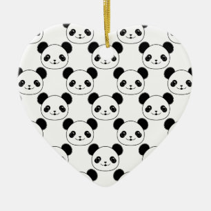 Kawaii Panda Mönster i Black and White Julgransprydnad Keramik