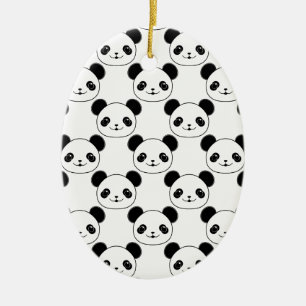 Kawaii Panda Mönster i Black and White Julgransprydnad Keramik