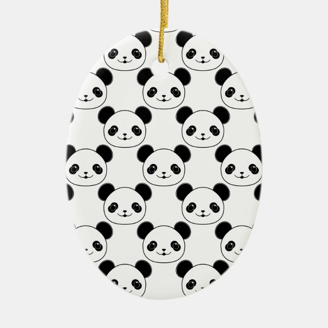 Kawaii Panda Mönster i Black and White Julgransprydnad Keramik (Framsidan)