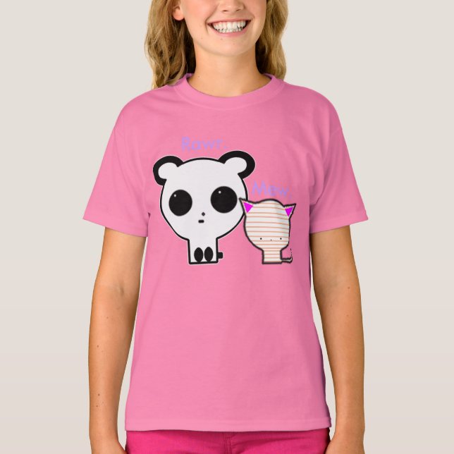 Kawaii Panda och Kittel T-shirt (Framsida)