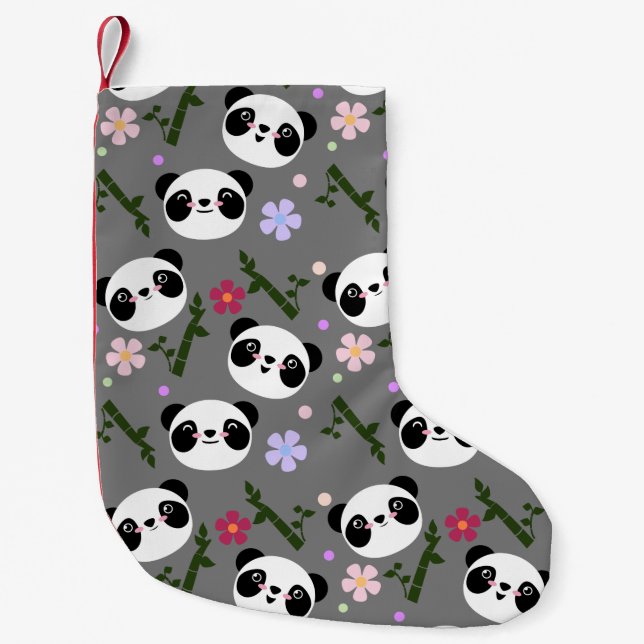 Kawaii Panda på grått Liten Julstrumpa (Framsidan)