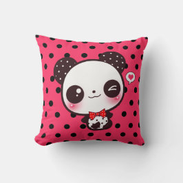 Kawaii panda på svart polka dots kudde