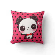 Kawaii panda på svart polka dots