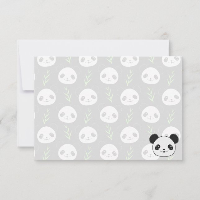 Kawaii Panda Pattern Bamboo In Black White Green Anteckningskort (Framsida)