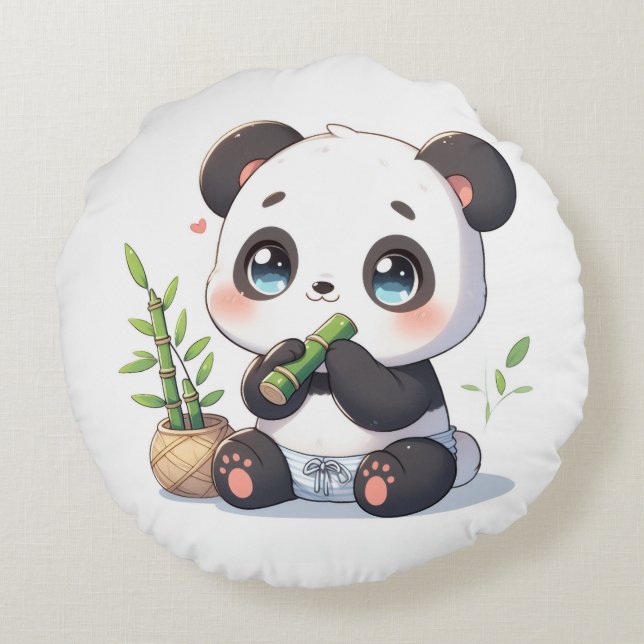 Kawaii Panda Pillow Rund Kudde (Baksidan)