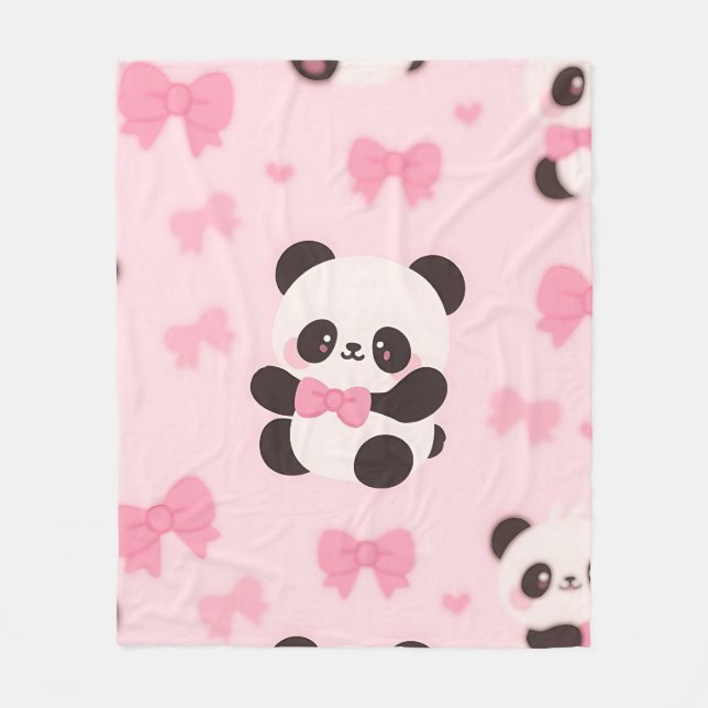 Kawaii Panda Rosa Bågmönster Fleecefilt (Framsidan)