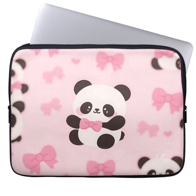Kawaii Panda Rosa Bågmönster Laptop Fodral (Framsidan)
