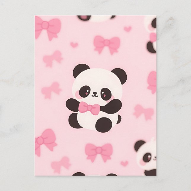Kawaii Panda Rosa Bågmönster Vykort (Framsida)