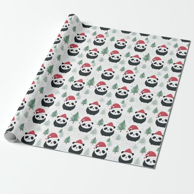 Kawaii Panda Santa Winter helgdag mönster Presentpapper (Utrullad)