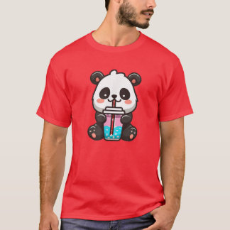 Kawaii Panda Sipping Bubble Tea - Kawaii Boba Tea T Shirt