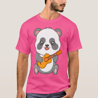 Kawaii Panda Spelar upp akustisk Guitar-Tecknad T Shirt
