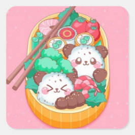 Kawaii Panda Sushi Fyrkantigt Klistermärke