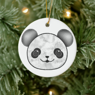 Kawaii Panda Teckning i Black and White Julgransprydnad Keramik