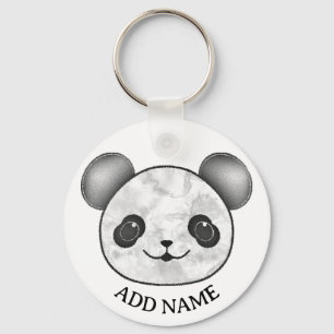 Kawaii Panda Teckning i Black and White Nyckelring