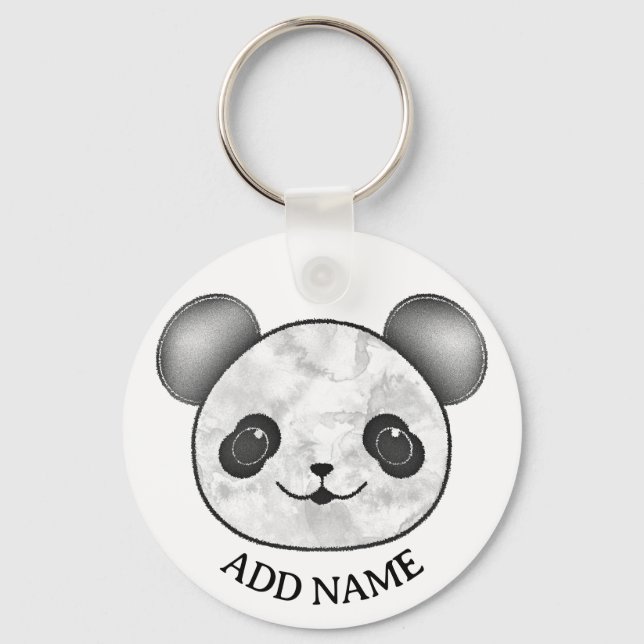 Kawaii Panda Teckning i Black and White Nyckelring (Framsida)