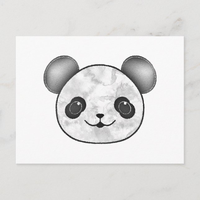Kawaii Panda Teckning i Black and White Vykort (Framsida)