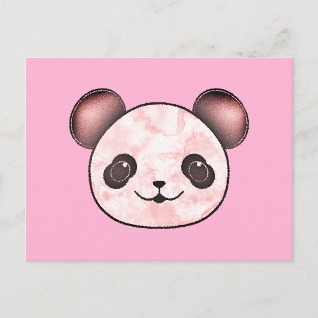 Kawaii Panda Teckning i Rosa Vykort (Framsida)
