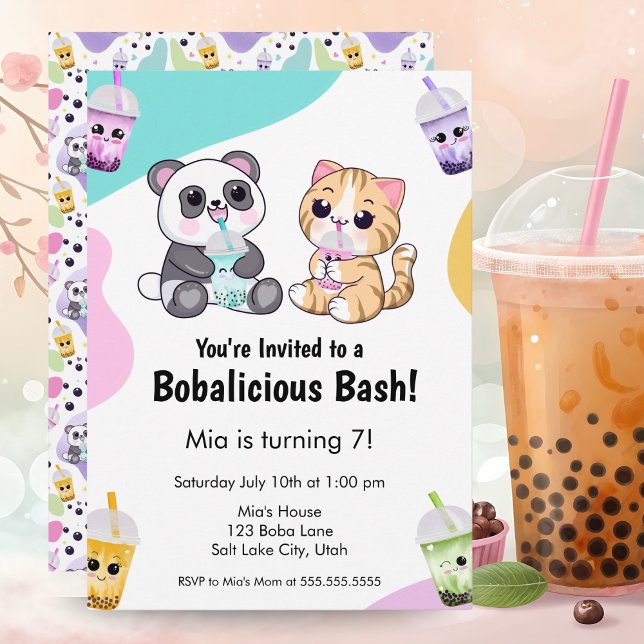 Kawaii Panda & Tiger Bubble Tea Barnkalas  Inbjudningar (Skapare uppladdad)