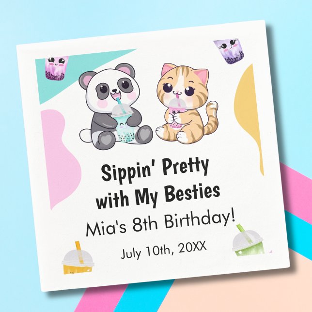 Kawaii Panda & Tiger Bubble Tea Barnkalas  Pappersservett (Skapare uppladdad)