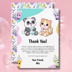 Kawaii Panda & Tiger Bubble Tea Barnkalas Tack Kort