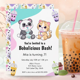 Kawaii Panda & Tiger Bubble Tea Barns födelsedag Inbjudningar