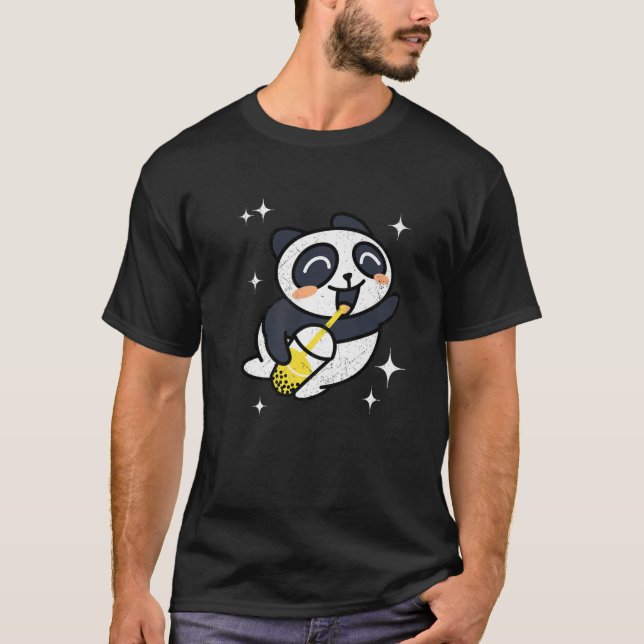 Kawaii Panda with Boba Bubble Tea T Shirt (Framsida)