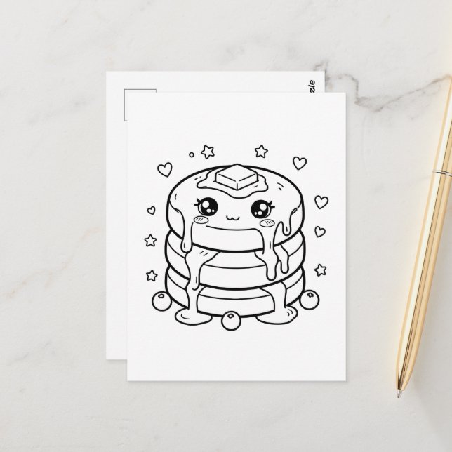Kawaii pannkaksstack färgläggning vykort (Fram/Back In Situ)