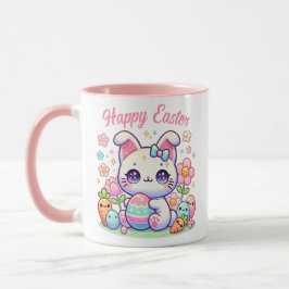 Kawaii Påsk Cat Mugg - Cute Bunny Öron och Pastel