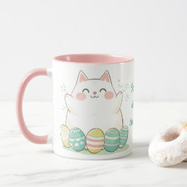 Kawaii Påsk Cat Mugg Cute Kattunge & Colorful Eggs