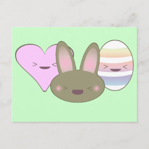 KAWAII PÅSK TRIO BUNNY CHOCOLATE EGG HEART LYCKLIG HELG VYKORT
