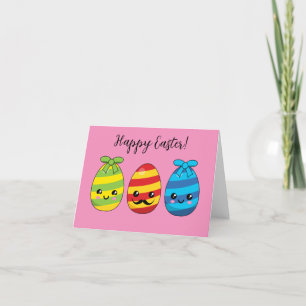 Kawaii-Påskäggen med Rosett band Lägg till text Tack Kort