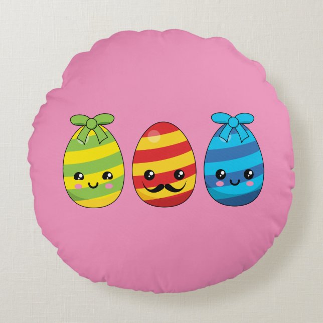 Kawaii-Påskäggen med Rosett band Rund Kudde (Framsidan)