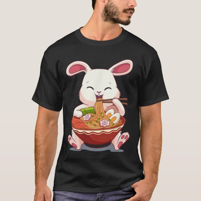 Kawaii Påskhare Ramen Noodles Japanska Påsk T Shirt (Framsida)