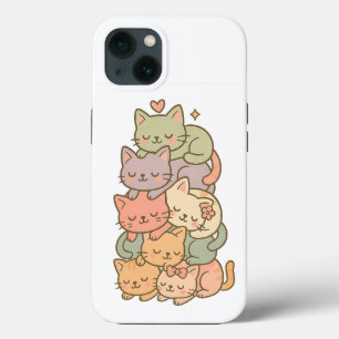 Kawaii Pastel Cat Stack Sömnig Sticker