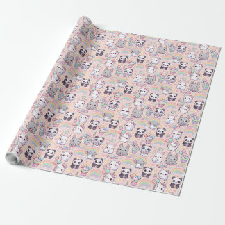 Kawaii Pastel Cats och Bunnies Tapet Presentpapper